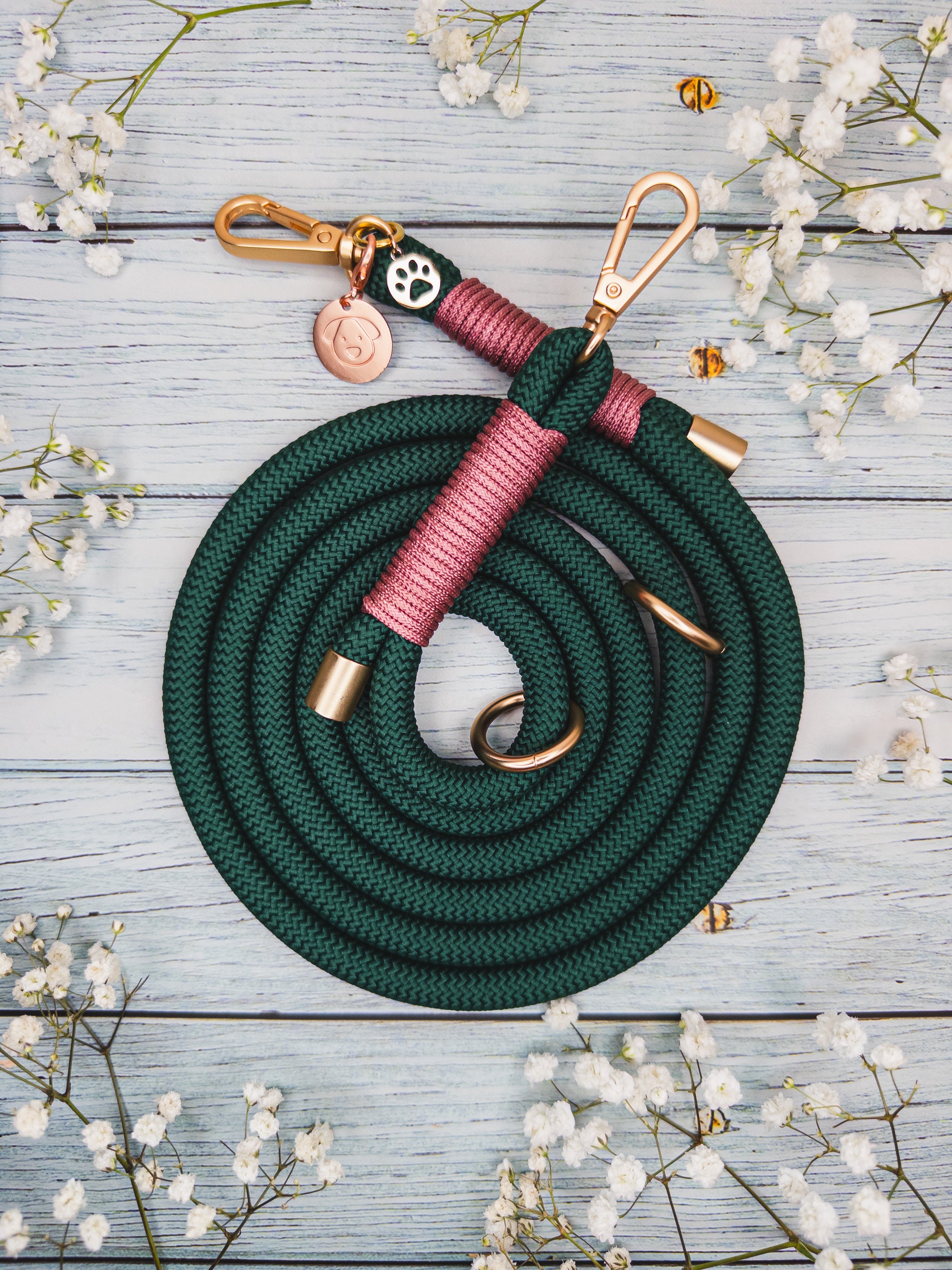 Premium rope leash in petrol green for puppies and small dogs.