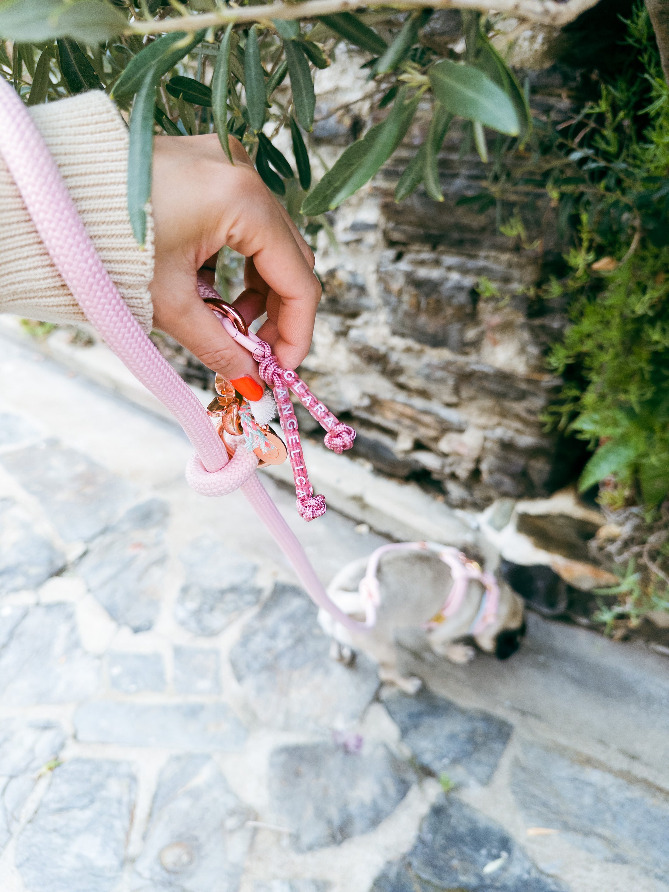 Personalized dog leash with letter beads.