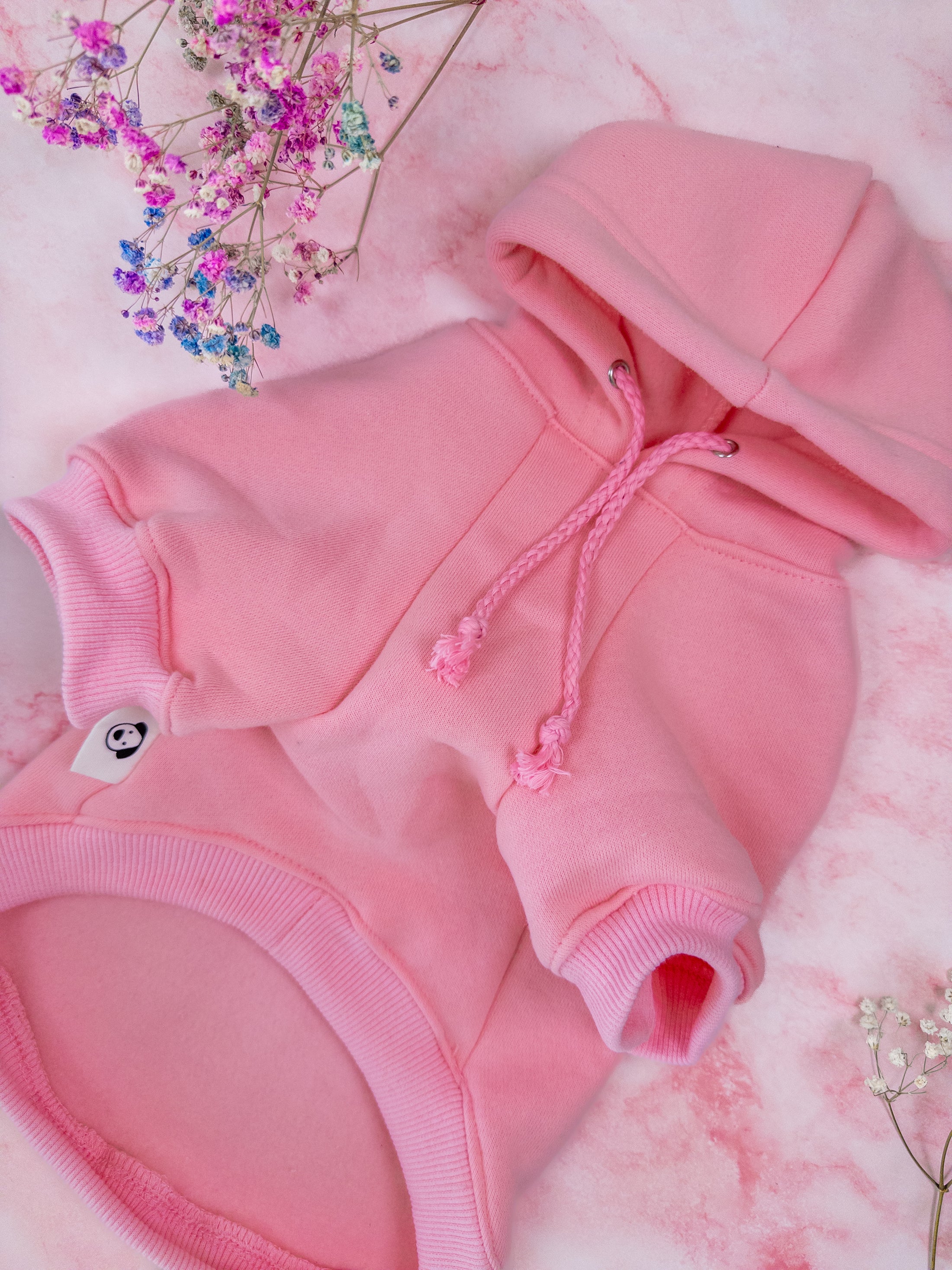 Cozy dog hoodie in pink. Luxury dog accessories.